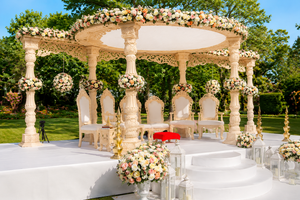 Boda India al aire libre Avni Mandap Setup DST Exports Últimos mejores precios Aspecto de madera FRP Pilares Mandapam Fabricantes Evento Reino Unido - Product Image 2