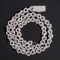 Collier Chaîne Tennis en Moissanite Taille Brillant, Plaqué Rhodium, Argent Sterling 92,5%, Sertissage Griffe, Style Hiphop Unisexe Personnalisable