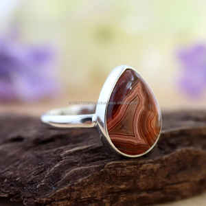 Anillo de Plata de Ley 925, anillo en forma de pera, anillo de declaración, joyería de ágata, anillo de ágata ovalada - Product Image 2