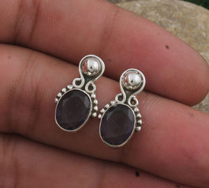 Boucles d'oreilles en quartz bleu naturel, argent sterling 925, bijoux de mariage de luxe faits à la main pour femmes, pierre précieuse fine - Product Image 5