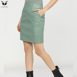 Mini-jupes taille haute en PU vert pastel décontractées avec poches fonctionnelles – Nouveau design, best-seller, excellent fournisseur pour femmes - Product Image 3