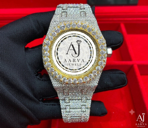 AARVA JEWELS นาฬิกาควอทซ์ผู้ชายสุดหรูสแตนเลสหนังแท้ประดับเพชรหน้าปัดอนาล็อก 25 มม. กันน้ำ - Product Image 1