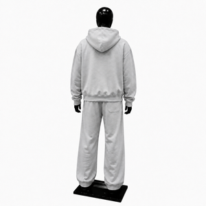 Ensemble de survêtement gris à capuche pour homme en coton, décontracté, avec sweat-shirt et pantalon, couleur unie, logo frontal, fermeture à cordon, coupe droite longueur entière - Product Image 2