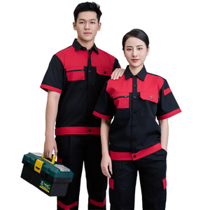 Nouvelle tenue de travail confortable et respirante pour femme FMF, en tissu TC haute visibilité, durable, à manches courtes, noir et rouge, fabriquée au Vietnam - Product Image 1