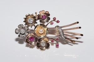 Broche de Flores con Diamantes y Rubíes Cultivados en Laboratorio, Oro de 14k Antiguo, Plata 925 Certificada, Joyería de Boda para Mujeres y Hombres - Product Image 5