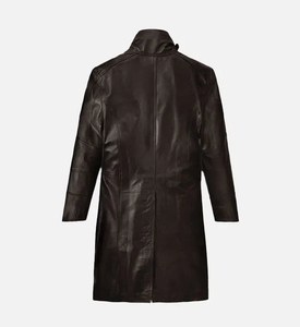 Plus Size Men Genuine Leather Waterproof Winter Trench Coat Long Sleeve Belted Fur Trim Outerwear Casual Streetwear - Product Image 2