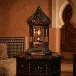 Hexagon <b>Brass</b> <b>Lantern</b> With Intricate Cutouts For Home Decoration Durable Indoor Light Fixture - Product Image 2