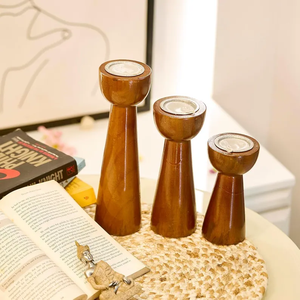 Wooden <b>Candle</b> Holder Set | Handmade Taper <b>Candle</b> Stand | Rustic Wood Decor for Home By B H Brothers - Product Image 3