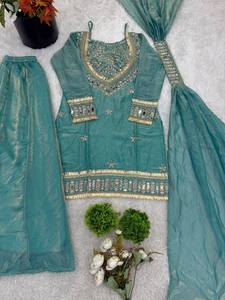 Luxury Ethnic Sharara Set with Mirror Work | Wedding & Sangeet Wear Outfit - Product Image 6