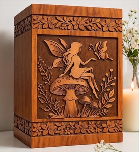 Personalized American Style Fairy Engraved Eco-Friendly Durable Natural Wood Finish <b>Memorial</b> Cremation Urn <b>Box</b> - Product Image 6