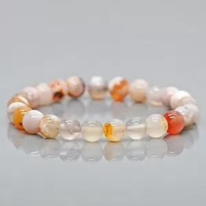 Natural Pink Flower Agate 8mm Smooth Round AA Grade Gemstone Beads <b>Stretch</b> <b>Bracelet</b> Healing Jewelry Wholesale - Product Image 3