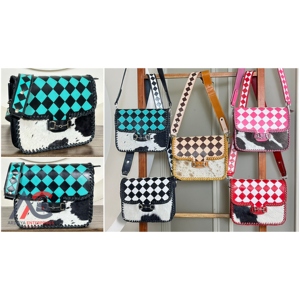 New Customized Crossbody <b>Bag</b> for Women Checkered <b>Shoulder</b> Purse Handmade Hair on Cowhide Leather Sling <b>Bag</b> with Horse Bit Buckle - Product Image 1