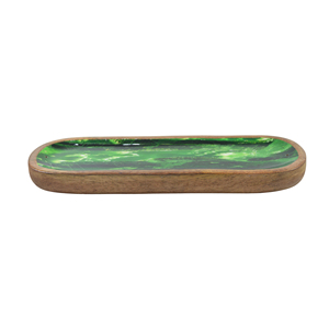 Quemador de Incienso de Madera con Diseño de Esmalte Verde, Bandeja de Bambú Hecha a Mano, Porta Incienso Aromático, Uso en Todas las Estaciones - Product Image 2
