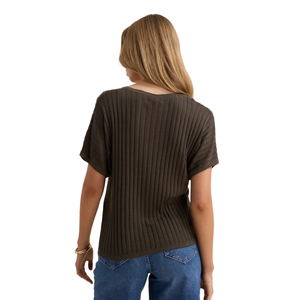 Blusa de punto acanalado con cuello en V para mujer, manga corta, corte relajado, informal, de verano, suave y transpirable, para uso diario - Product Image 4