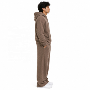 Ensemble survêtement homme chaud et doux en polaire avec sweat à capuche zippé et pantalon large – Vêtements d'hiver streetwear – Fournisseur en gros - Product Image 2