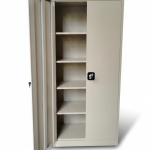 Armoire de rangement moderne à deux portes en acier gris clair pour bureau à domicile, armoire à dossiers métallique, casier pour salle des déchets, école ou bureau - Product Image 3