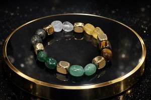 NOBLESTONE GEMS Brazalete Elástico Geométrico con Cuentas de Piedra de 8mm de Grosor, Chapado en Oro, Multicolor, Joyería para Regalo o Fiesta - Product Image 6