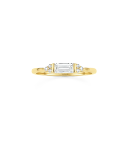 Anillo de Compromiso de Oro Sólido de 14K y 18K con Diamantes Cultivados en Laboratorio, Corte Baguette y Redondo, Anillo de Diamantes Minimalista, Anillo de Bodas para Mujer, Venta al Por Mayor - Product Image 1