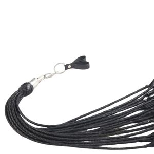 <b>Leather</b> <b>Flogger</b> With Braided Handle And Metal Chain Attachment Black Straps - Product Image 3