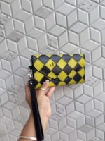 Dompet Kulit Wanita Terbaru Motif Kotak-Kotak Hitam Kuning, Ukiran Tangan, Model Clutch, Dapat Digunakan Sehari-hari Untuk Semua Musim