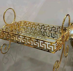 Rectangular Metal Decorative Tray With Floral Engraved Pattern Traditional Design For Tabletop Use - Product Image 1