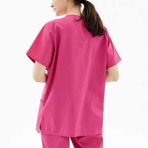 Women's Pink <b>Scrub</b> Top Short Sleeve V-Neck With Pocket Hospital Uniform Woven Cotton Polyester Blend - Product Image 5