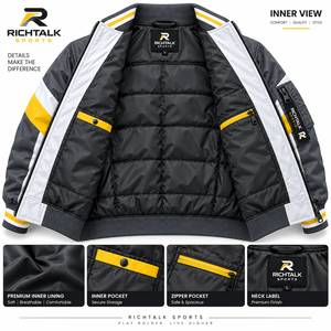 Blouson Bomber Unisexe Brodé Imperméable Gris Noir Color Block Col Montant Fermeture Éclair Polyester Streetwear Hiver - Product Image 4