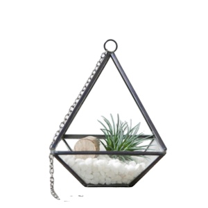 Terrarium suspendu à pyramide géométrique indien avec cadre en fer fini noir pour maison jardin balcon plantes support de Pot - Product Image 1