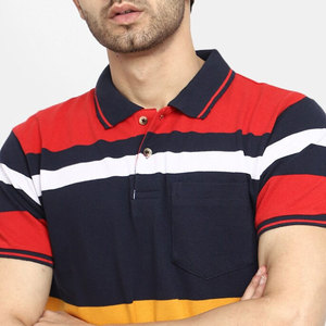 Chemise décontractée pour homme en coton tricoté à rayures, 100 % coton, avec poche poitrine, manches courtes, motif color block, coupe classique, séchage rapide - Product Image 5