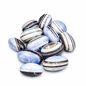 Chakralume Opale bleue naturelle d'Owyhee, sculptée à la main, ovale, rayée, plate, Feng Shui, Shivlingam, cristal poli, pierre sacrée - Product Image 1