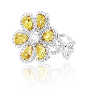 4.73 CT Yellow <b>Emerald</b> Cut Moissanite Flower <b>Ring</b> 925 <b>Silver</b> Rhodium Plated for Party & Gift Occasions - Product Image 1