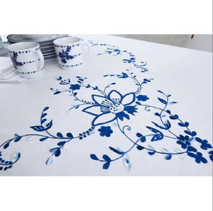 Wholesale Handmade Customized Modern White Cotton Embroidered Pretty Blue Floral Durable <b>Waterproof</b> Oilproof Washable Full Sizes - Product Image 5