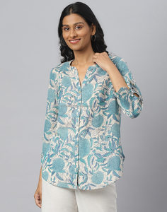 Chemise en coton mélangé pour femme avec imprimé artisanal, manches 3/4, TheFabira, approvisionnement en gros en provenance d'Inde, vêtements régionaux - Product Image 3