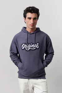 Sweat à capuche brodé original pour homme, bleu foncé, coupe classique, en molleton 100 % coton, idéal pour l'automne - Product Image 1