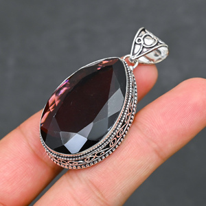 Magnifique pendentif en améthyste synthétique très prisé, en argent sterling 925, fait main, bijou statement, cadeau pour femme - Product Image 4
