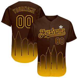Maillot de baseball SPARKWELL personnalisé dégradé bleu-orange avec motif skyline urbain, unisexe adulte, manches courtes, sublimé, anti-humidité - Product Image 1