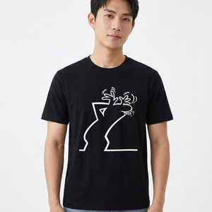 Camiseta Negra de Manga Corta para Hombre, Diseño de Reno Blanco con Líneas Artísticas, Cuello Redondo, Estilo Casual, Talla Grande, 100% Algodón, Estilo Urbano - Product Image 6