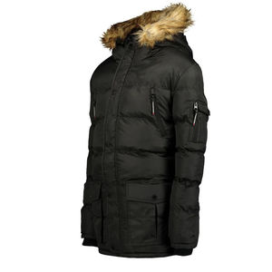Chaqueta de Plumón Negra para Hombre, con Capucha y Ribete de Piel, Cortavientos, Abrigo Largo Informal de Invierno, con Exterior de Poliéster Grueso - Product Image 1