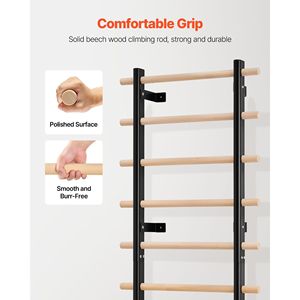 Système de suspension pour échelle suédoise à 9 niveaux, capacité 330 LBS, pour salle de sport à domicile, en bois massif et acier au carbone, modèle B avec fixation murale - Product Image 5