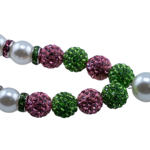 Pink Green and White Pearl Beaded Lanyard with Rhinestone Spacers ID Badge Holder Neck Strap Fashion Accessory - Product Image 6
