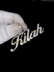 925 <b>Silver</b> VVS Moissanite Brilliant Cut Iced Custom <b>Initial</b> Cursive Name Moissanite Tester Pendant Minimalist Bling Charms Fine - Product Image 4