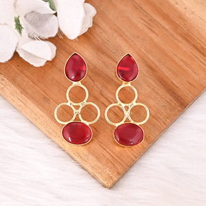 Handmade <b>Red</b> Hydro Gemstone Brass <b>Drop</b> <b>Earrings</b> with Bezel Setting Gold Plated Fashion Jewelry for Women by Shilpi Impex - Product Image 2