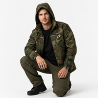 Veste tactique décontractée personnalisée style camouflage woodland, coupe-vent utilitaire softshell pour l'extérieur, et ensemble survêtement pantalon USA