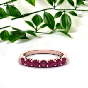Productos de Moda: Anillo de Media Eternidad con Rubí Natural de Corte Redondo de 3mm y Oro Rosa de 14K, Anillo de Compromiso - Product Image 2
