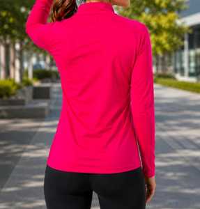 Polo de manga larga con media cremallera para mujer, color fucsia liso, corte regular - Product Image 4