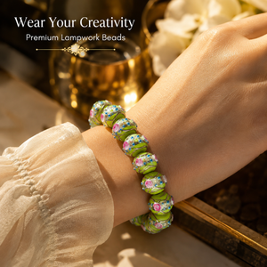 Perles en verre de qualité supérieure vert citron pour gâteau de mariage, 12 mm, faites à la main, en cristal filé au chalumeau, avec spirales argentées et accents floraux roses, pour la fabrication de bijoux - Product Image 3