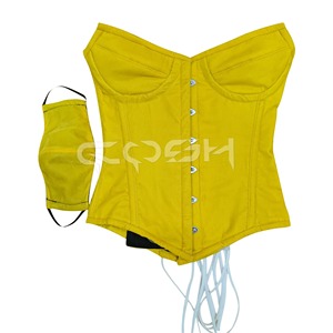 Corsé de terciopelo amarillo de moda para fiesta, top bustier sin tirantes con cordones ajustables en la espalda - Product Image 5