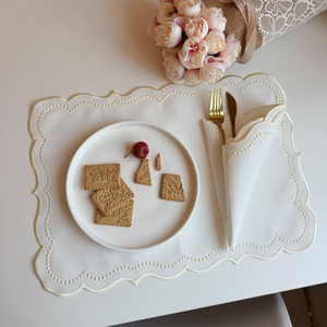 Vintage <strong>Cream</strong> Embroidered Polyester Table <strong>Placemat</strong> with Lace, Heat-Resistant Fabric Mat for Wedding, Party, Home Decor - Product Image 5