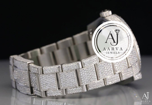 Montre mécanique pour femme AARVA JEWELS avec cadran blanc, incrustation de diamants, bracelet en acier inoxydable, analogique, bracelet de 20 mm, date, boîtier de luxe - Product Image 3