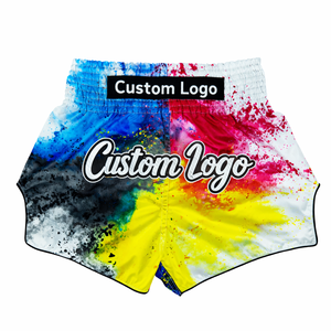 Shorts de Muay Thai personnalisés, coupe ajustée, blancs, avec motifs graphiques, pour la boxe, le kickboxing, l'entraînement, vêtements de combat OEM, shorts en satin respirants, best-seller - Product Image 1